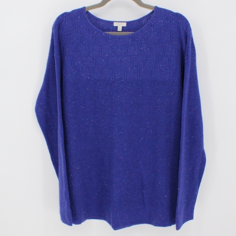 Talbots XL $98 Cotton Blend Blue Confetti Sparkle Mixed Texture Crewneck Sweater